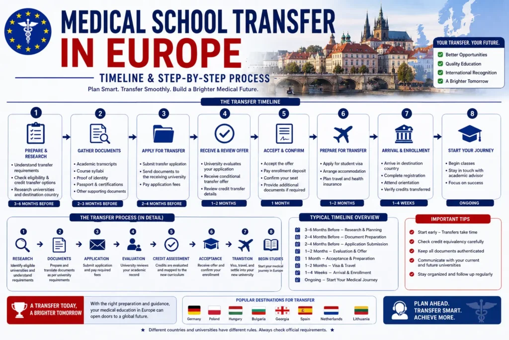 Timeline and process flow for medical school transfer in Europe